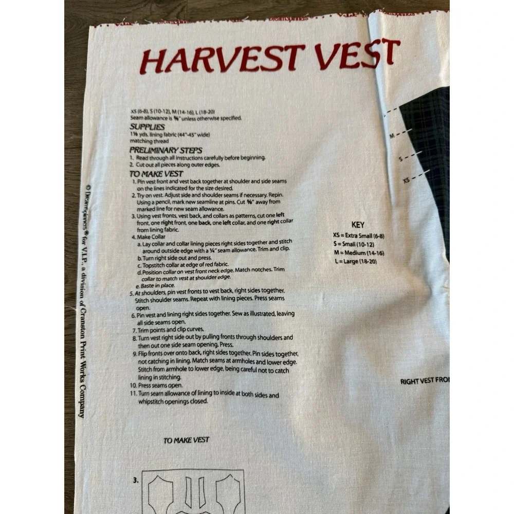 Vintage Dream Spinners VIP Cranston Fabric Panel Harvest Vest Cotton Material‎